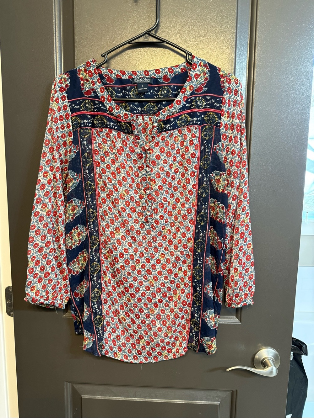 Lucky Brand Boho Floral Peasant Blouse Size Small | 3/4 Sleeve